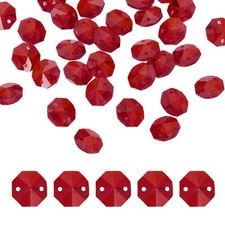 35Pcs 14mm Crystal Octagon Beads, 2-Hole Glass Suncatcher Beads, Dark Red