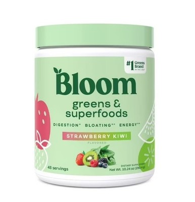 Bloom Greens & Superfoods Powder 10.24 Oz Strawberry Kiwi 12 Pack- Exp: 09/2026