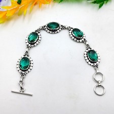 Paraiba Tourmaline Gemstone  925 Sterling Silver Jewelry Bracelet Size-7-8"