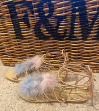 Zara SS17 sandali gladiatore in pelle flay con piume taglia 39 / UK 6