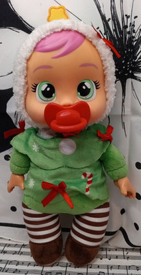 Cry Babies Tiny Cuddles Christmas Noelle With Candy Cane Themed PJ s