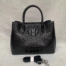 Black Genuine Croco Skin Leather Handbag Bag Tote Shoulder Purse