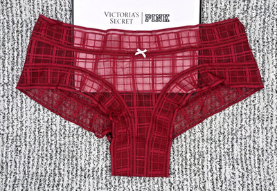 Victoria's Secret NWT Small Red Plaid Lace Sexy Sheer Cheeky Panty Bow Lacie