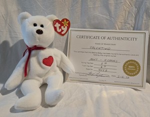 RARE 15 ERRORS VALENTINO Ty Beanie Baby - C.O.A - PVC Pellets MINT