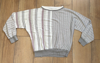 Super Vintage Strickpullover grau weiß Gr. S / 36 gestreift leicht asynchron