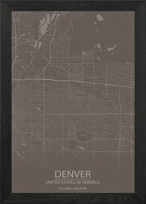 Denver CO grau braun Karte gerahmt Wandbild Poster Leinwanddruck Bild