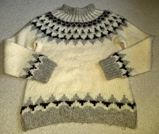 VINTAGE Mens Sweater-ICEMART-ICELAND-ivory/gray/brn 100 wool fair isle Nordic-M