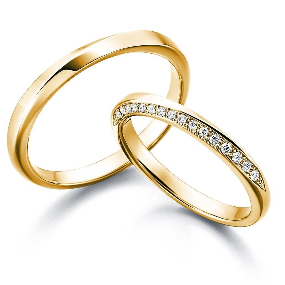 Alianza de boda para pareja de diamantes naturales redondos de 0,15...