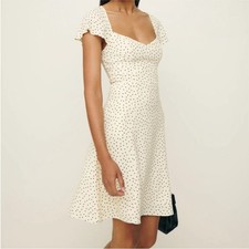 NWT Reformation Novia Dress in Salt and Pepper Size 2 Polka Dot Flutter Sleeve
