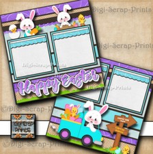 HAPPY EASTER 2 premade SCRAPBOOK pages paper PRINTED 12x12 DIGISCRAP A0465