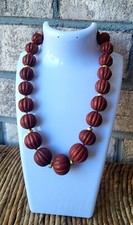 Gorgeous RedJasper? Carved Melon Beads/ Necklace MSM Sterling Silver Clasp Heavy