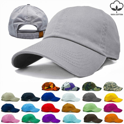 Men Cotton Baseball Cap Adjustable Polo Style Washed Solid Plain Blank Dad Hat