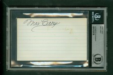Max Carey MLB HOF died 1976 Autographed 3x5 Index Card Beckett Authentic