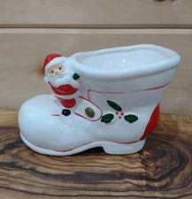 Cute Vintage Ceramic Santa on a Boot Planter Patchi
