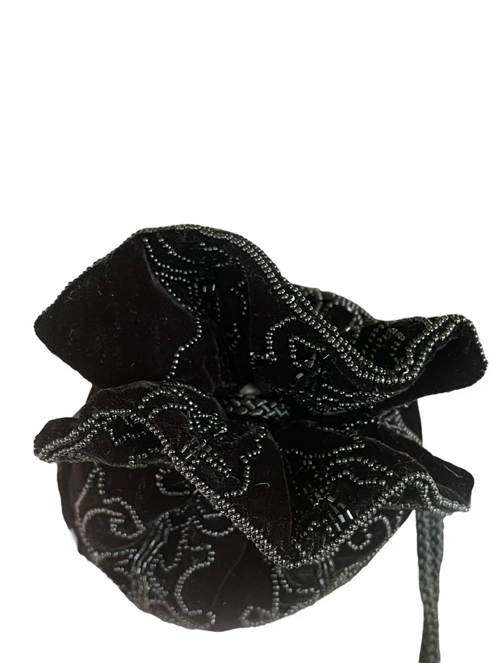 Vintage DELILL Beaded Evening Purse Bag Black Drawstring Mini Bucket - image 4 of 4