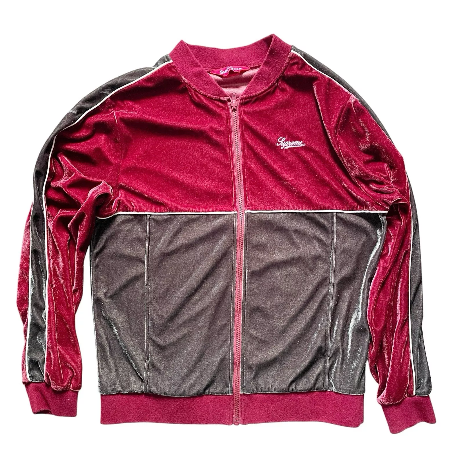 Veste de survêtement homme Supreme en velours gris bordeaux taille M