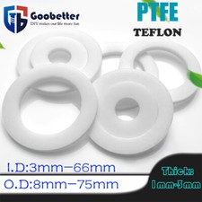 WHITE PTFE HIGH TEMP FLAT RING PLASTIC WASHER SEAL GASKETS 1/2/2.5/3MM THICK