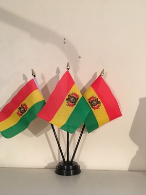 BOLIVIEN TISCHFAHNE SET 3 Fahnen und Sockel