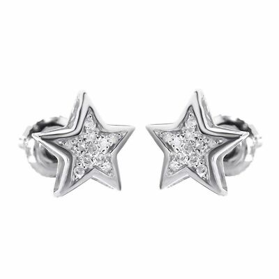1/20 Ct Round Natural Diamond Star Stud Earrings in 10K Solid White Gold 7MM