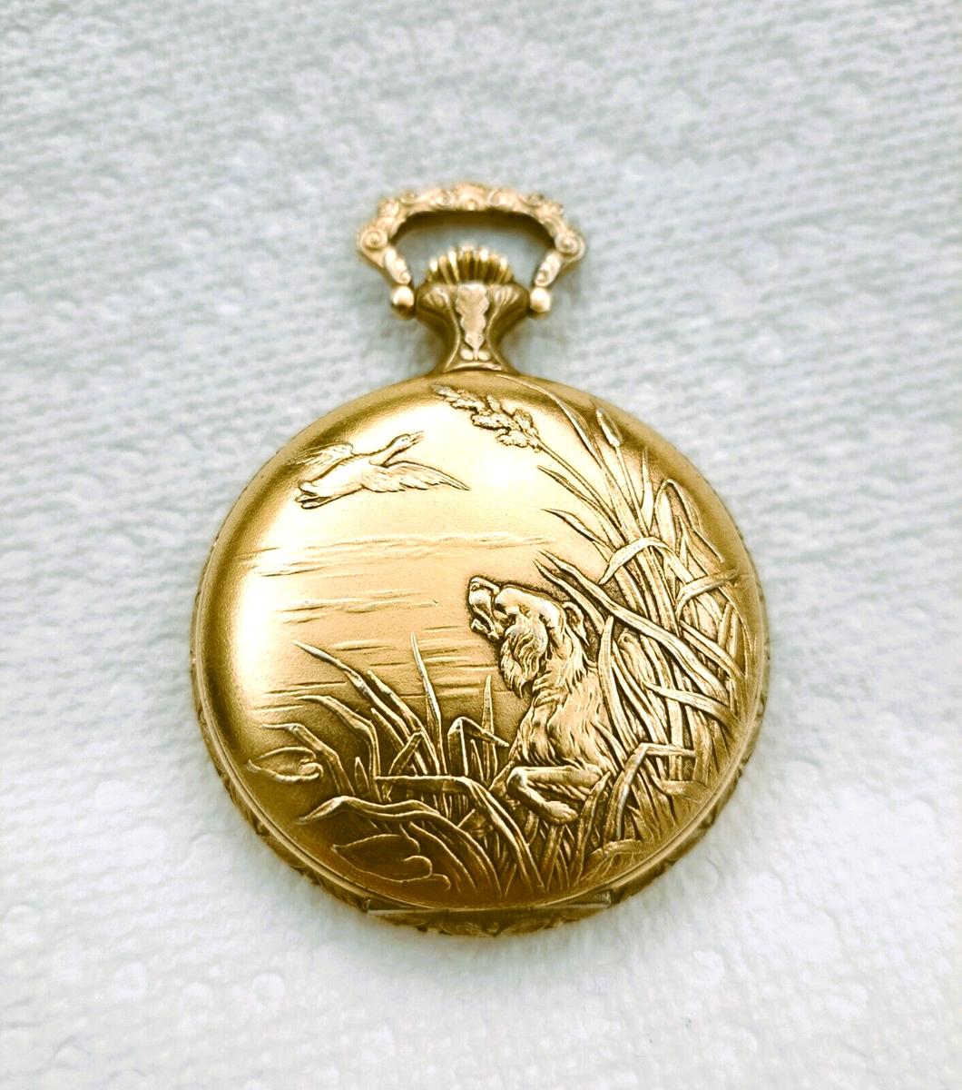 ANDRE' RIVALLE POCKET WATCH 17 JEWELS SWISS MADE BIRD DUCK AND DOG