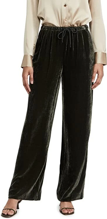 THEORY Womens Green Velvet Pull-On Viscose Silk Drawstring Pants