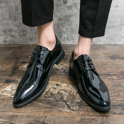 Herren Lackleder Elegant Formell Oxford Business Schuhe Spitz zulaufend Hochzeitsschuhe - Bild 10 von 19