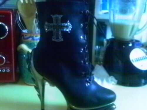 The Highest Heel Collection Flame-51 Size 11 BLACK WITH BLING CROSS 11 M - Picture 1 of 4