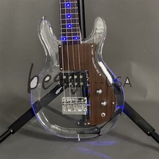 Blue LED Dan Armstrong 4 Strings Electric Bass Guitar Acrylic Body Maple Neck
