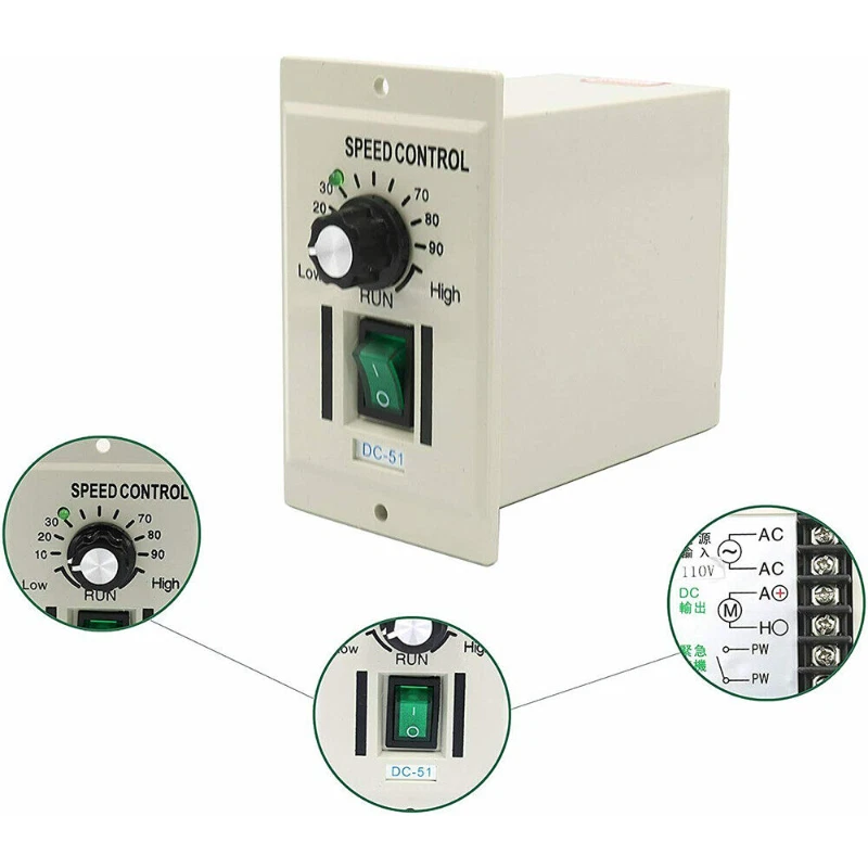 AC 110V 220V Knob Motor Speed Controller DC 0-90V Variable Adjustable Speed New - Image 3 of 4