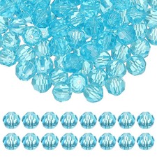 8mm Round Crystal Beads, 100 Pcs Glass Faceted Ball Bead, Sky Blue