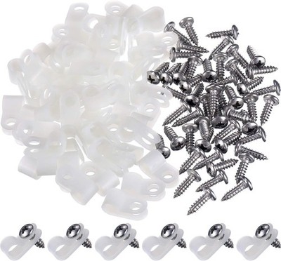 50 Pack R-Type Cable Clip Wire Clamp, Nylon Screw Mounting Cord Fastener Clips w
