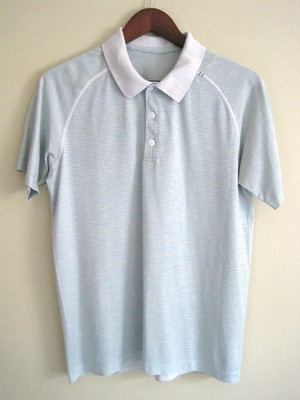 LULULEMON Shirt Polo Barbasol Golf Short Sleeve Collar Stripe White Green Mens M