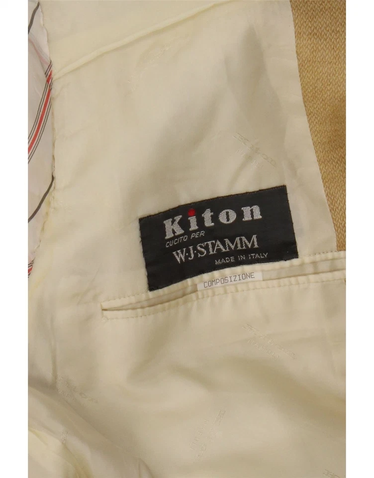 KITON Mens 3 Button Blazer Jacket IT 54 2XL Beige Cashmere AU02 - Image 4 of 4