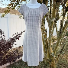 Sharagano Black & White Houndstooth Fit & Flare Knit Dress Size 12