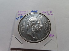 A158 German State Saxony 1904-E Silver 5 Marks Death of George AU