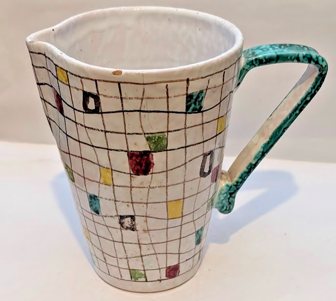 Vintage BITOSSI Stoneware Pitcher with Mondrian Decor by ALDO