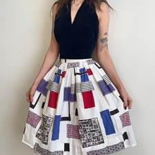 1950s cotton circle skirt with cool patterned squares