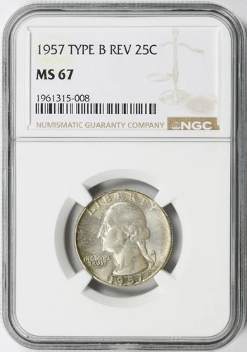 1957 25c Silver Washington Quarter NGC MS67 Type B Reverse