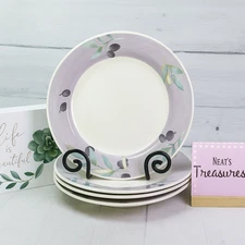 Pier 1 OLIVE MIST Purple Lavender Rim Earthenware England Dinner Plates Set of 4