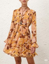 Zimmermann Women's Floral Print Flutter Sleeve Tie Mini Dress Vacation New