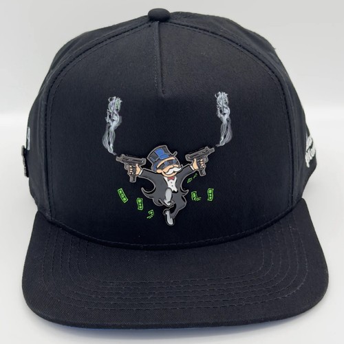 Monopoly Man Money Graphic Snapback Hat Black Men's Adjustable