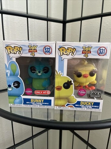(2 Lot) Funko Pop! Disney Pixar Toy Story 4 Flocked bunny 532 Ducky 531