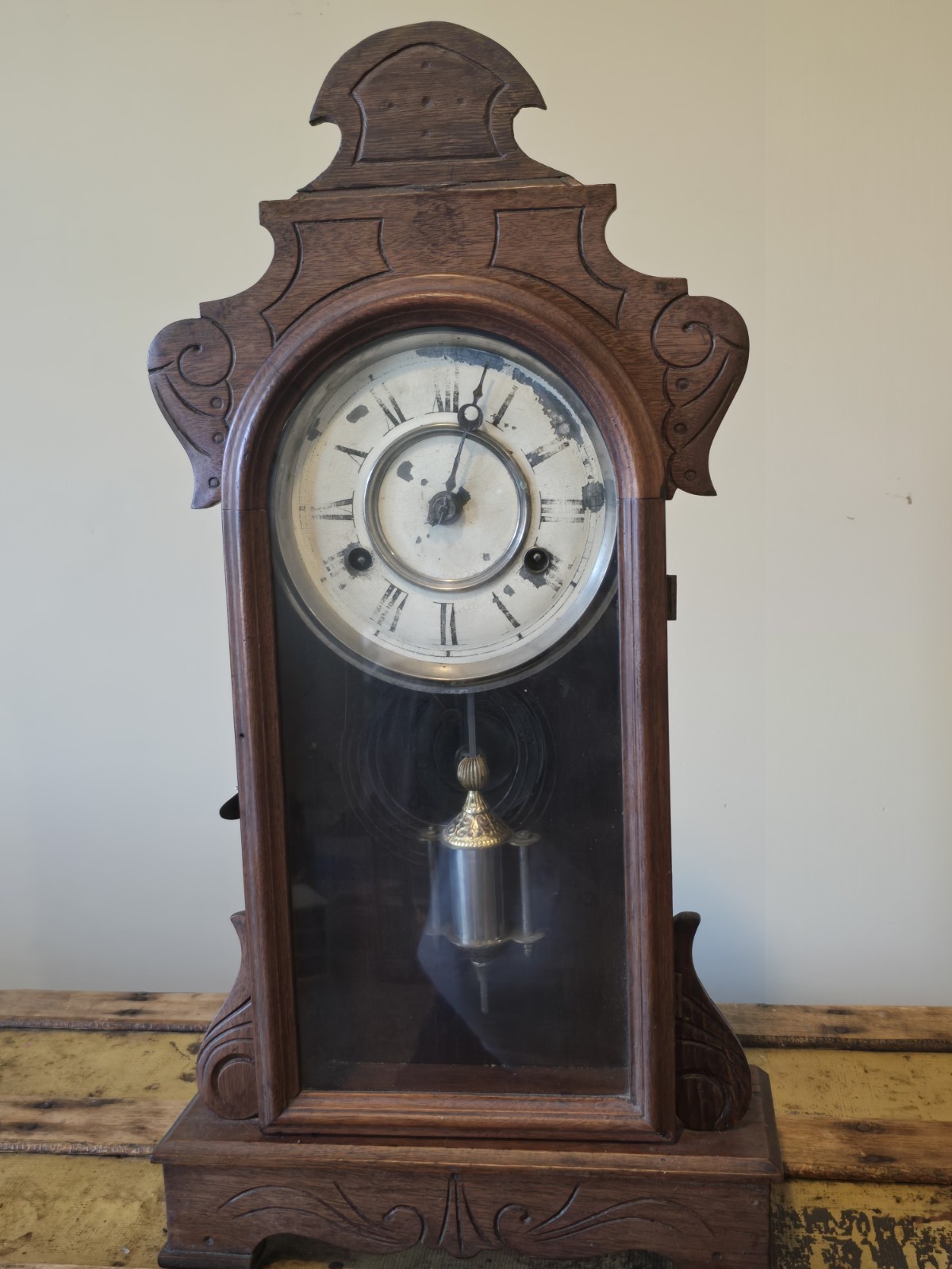 New Haven 8‑Day Striking Wall Clock • Ornate Pendulum • Runs • 1880s