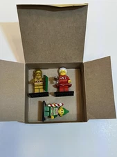 LEGO BAM 2025 Golden Santa, Mrs. Clause and Elf with LEGO box. Stocking stuffer