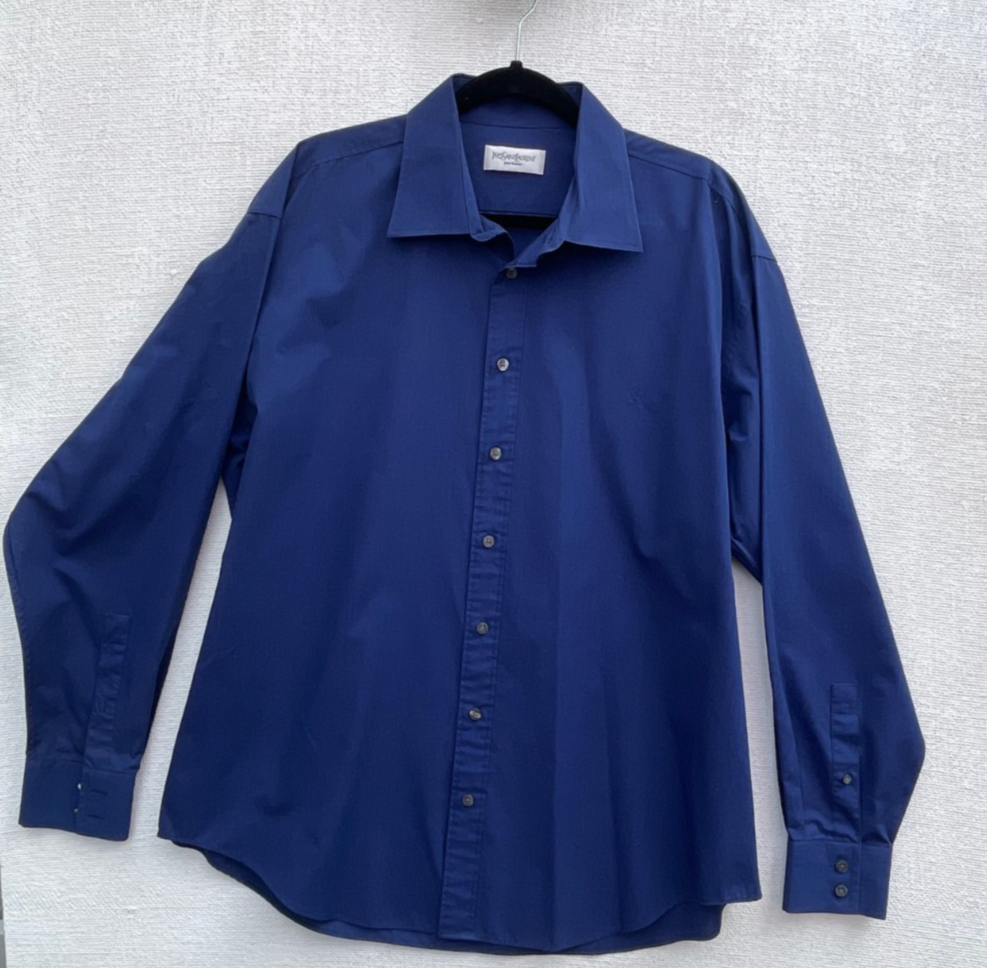 SAINT LAURENT Yves Saint Lauren YSL Camicia Uomo XL Manica Lunga Blu Formale Ottime Condizioni