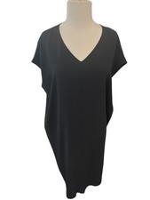 Eileen Fisher Midi Dress Womens XXS Black 100 Silk Kaftan Sheath Beach Boho