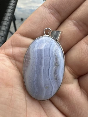 Large Blue Lace Agate Pendant Top Quality Natural Crystal 925 silver plated B3 - Image 1 of 4