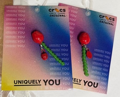 Jibbitz Croc Shoe Charm Meta Red Rose  Large Dangle Set Of 2 Love Wedding