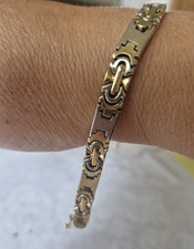 Vintage 14ct White Yellow Gold Bespoke Bracelet Heavy 26g Byzantine Unique Links