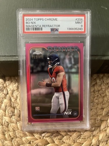 2024 Topps Chrome - Bo Nix #206 Magenta Refractor ROOKIE CARD /399 PSA 9 Mint RC